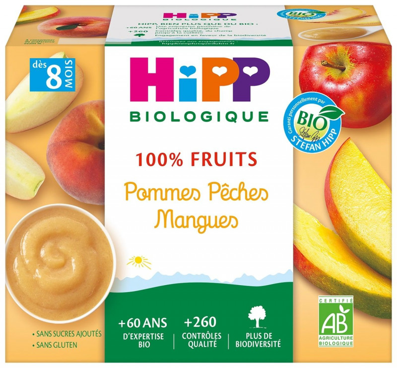 Hipp - Coupelles pommes, pêches & mangue - Dès 8 Mois Bio