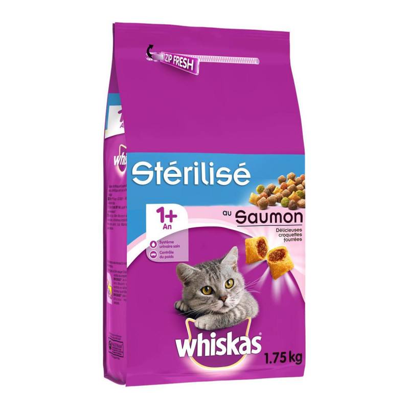 Whiskas - Croquettes chats stérélisé SAUMON +1an