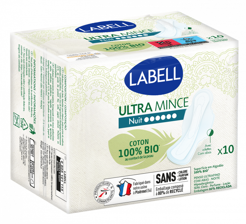 Labell - Serviettes hygiéniques ultra mince nuit x10 Bio