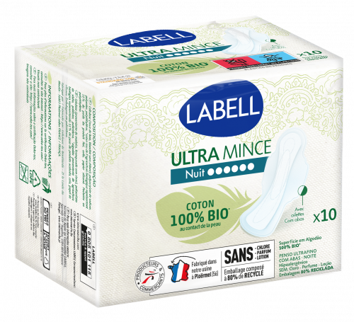 Labell - Serviettes hygiéniques ultra mince nuit x10 Bio
