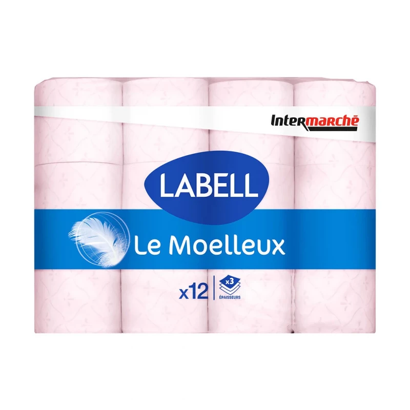 Labell - Papier toilette rose 3 épaisseurs moelleux X12