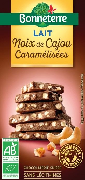 Bonneterre - Chocolat au Lait et Noix de Cajou Caramélisées Bio