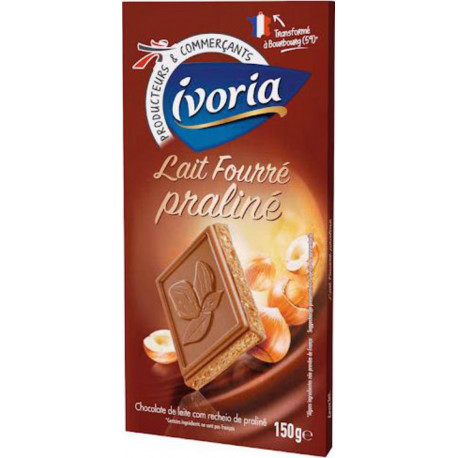 Ivoria - Tablette fourrée chocolat au lait praliné 150g