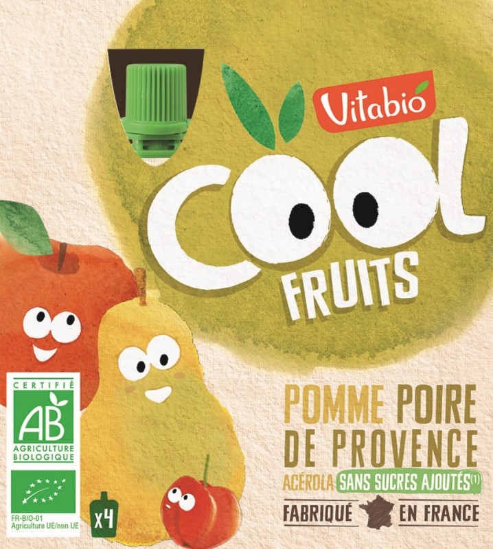 Vitabio - Compotes en gourde Pomme/Poire/Acérola Bio X4