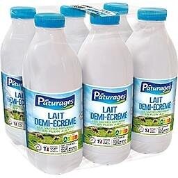 Pâturages - Lait 1/2 écrémé UHT 6X1L