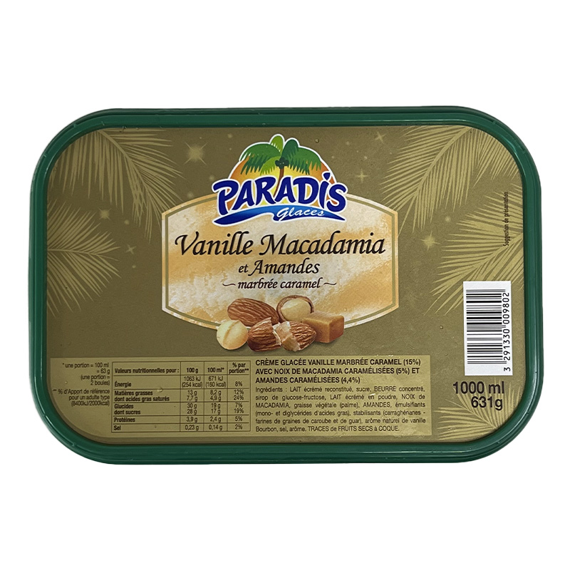 Paradis Glaces - Crème glacée vanille, macadamia, amandes