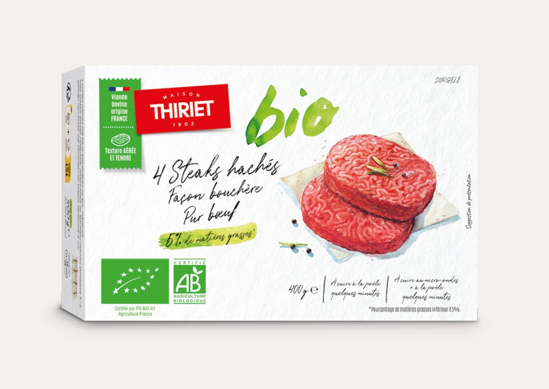 Thiriet - 4 steaks hachés bio pur bœuf 5 % MG