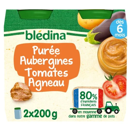 Blédina - Petit pot purée aubergines, tomates, agneau 6mois