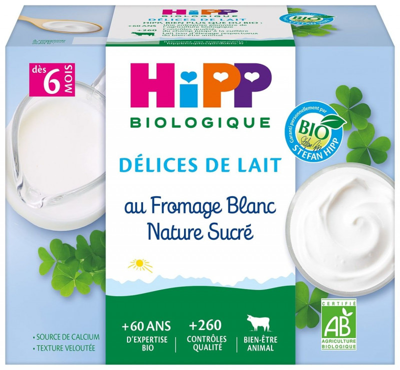 Hipp - Délices de Lait au Fromage Blanc Nature 6M Bio x4