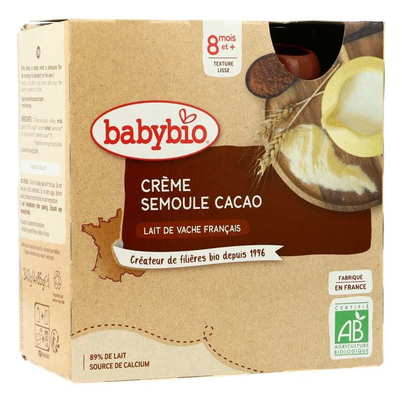 Babybio - Gourde crème semoule & cacao 8M Bio x4