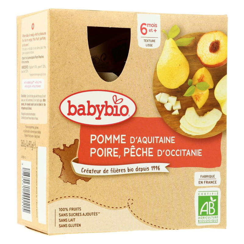 Babybio - Gourdes Pommes Poire Pêches dès 6M Bio x4